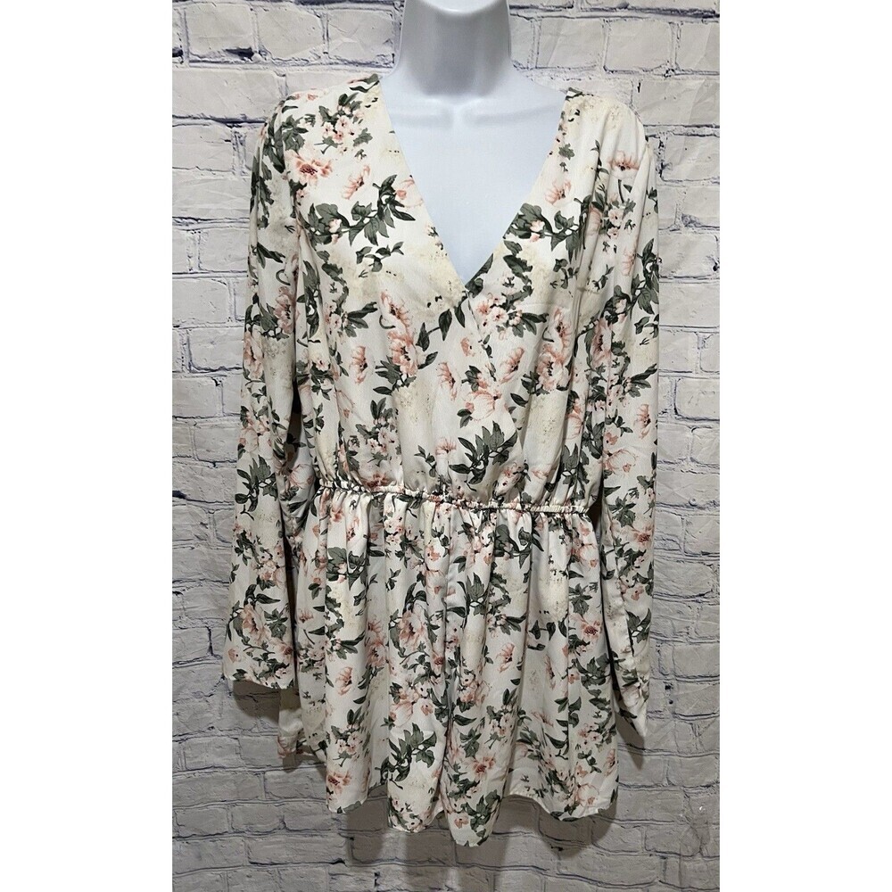 Lulus Truest Love White Floral Print Long Sleeve Surplice Romper Size Large